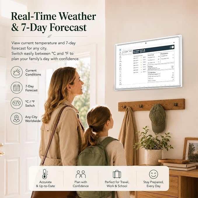 10.1" Digital Wall Planner Alternative, Smart Touchscreen Family Calendar, Auto-Sync with iCloud/Google/Outlook, Chore Chart, Meal Planner for Desk or Shelf Use