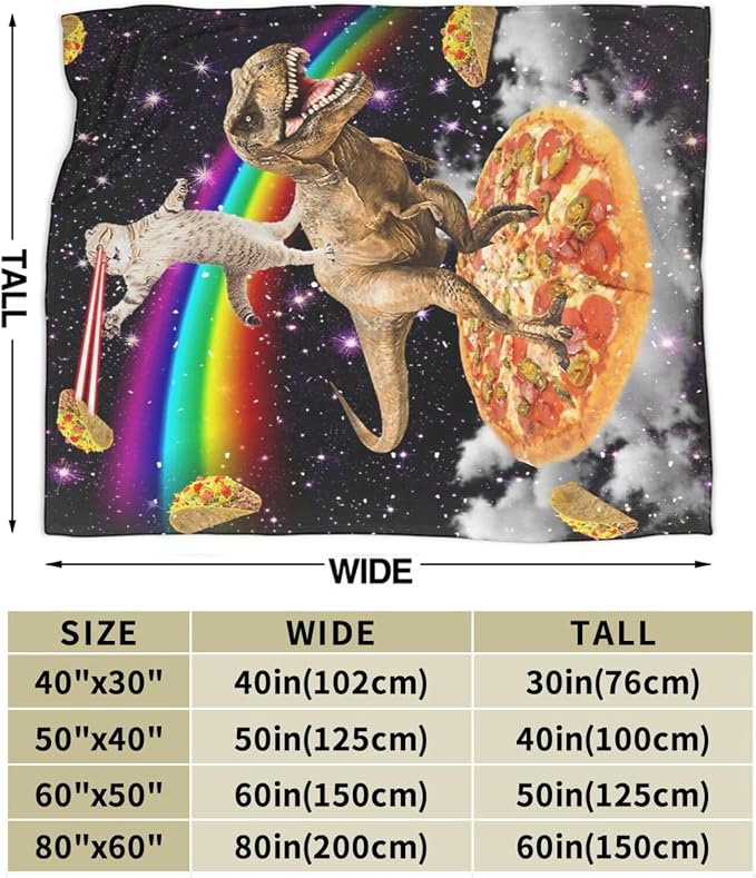 Funny Cat Dinosaur Blanket Soft Cozy Dino Galaxy Fleece Plush Throw Blanket Warm Lightweight Taco Pizza Flannel Stuff Decor Blanket Gifts for Girls Boys Lovers Adults Women Men Bed Travel 60"x80"