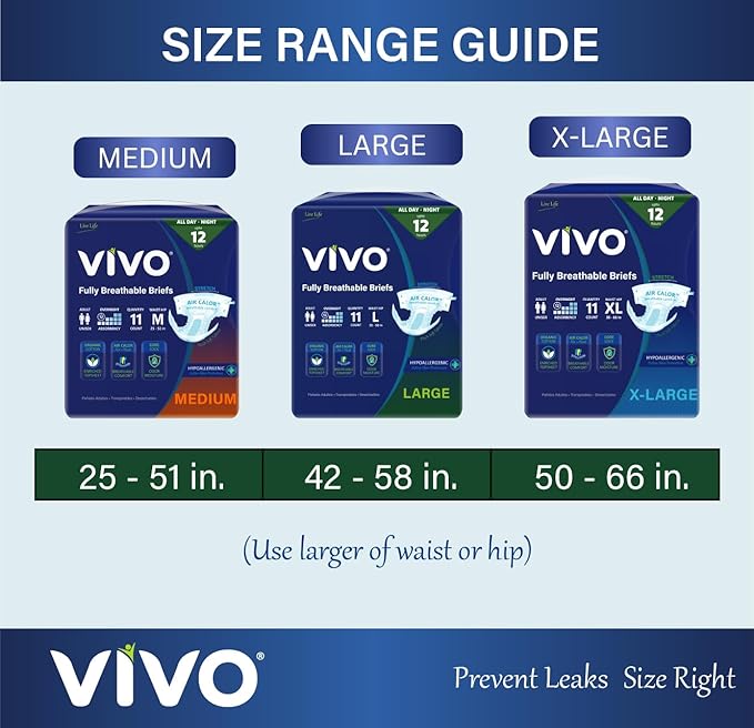 VIVO Organic Cotton Overnight Sensitive Skin Adult Incontinence Diaper Briefs with Tabs, X-Large 22 Count