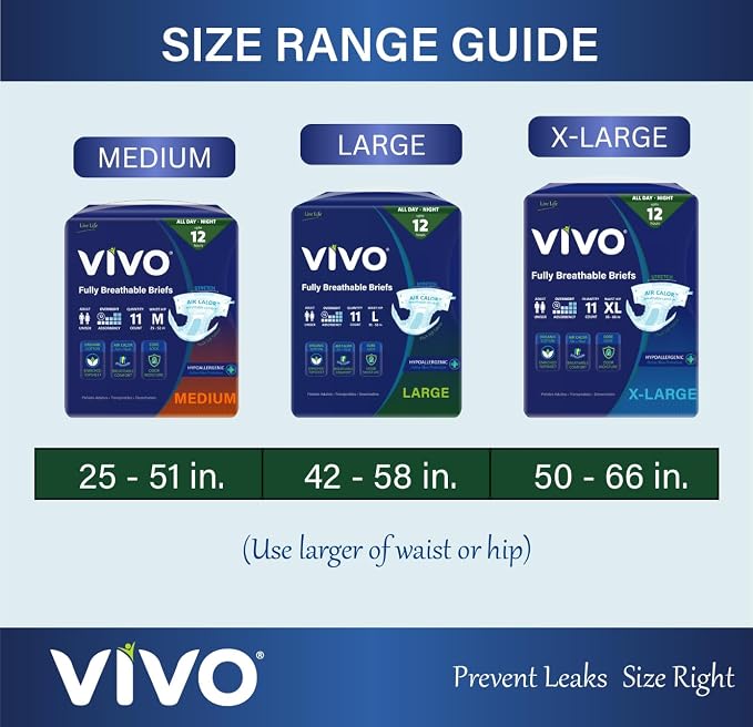 VIVO Organic Cotton Overnight Sensitive Skin Adult Incontinence Diaper Briefs with Tabs, X-Large 11 Count