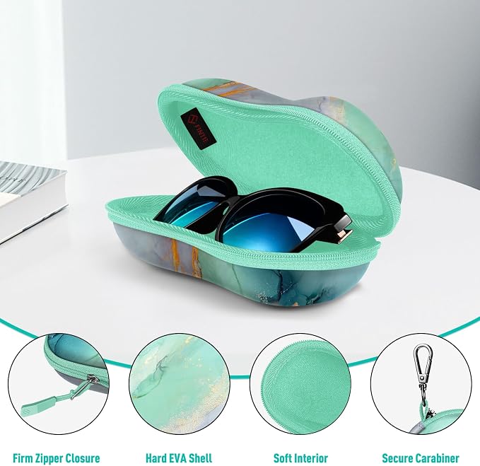 FINTIE Sunglasses Case, Hard EVA Shell Shockproof Sport Glasses Case with Metal Carabiner Travel Zipper Eyeglasses Holder