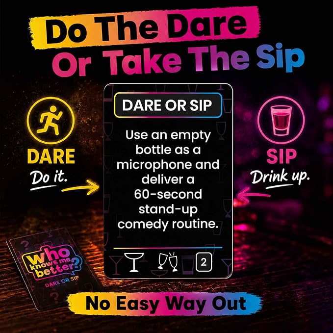 QUOKKA Dare Or Sip Party Card Game – Adults Only Drinking-Style Game with 95 Tasks for Friends, Couples & Games Nights, Bold Challenges & Funny Dares Ages 21+