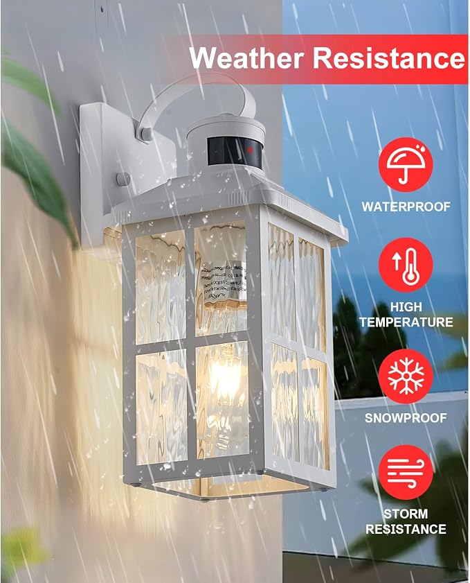 2 Pack Motion Sensor Porch Light Dusk to Dawn Outdoor Wall Light | Exterior Lighting Fixtures Modern Outside Wall Mount Coach Lamp for House Garage Patio Front Door(White)