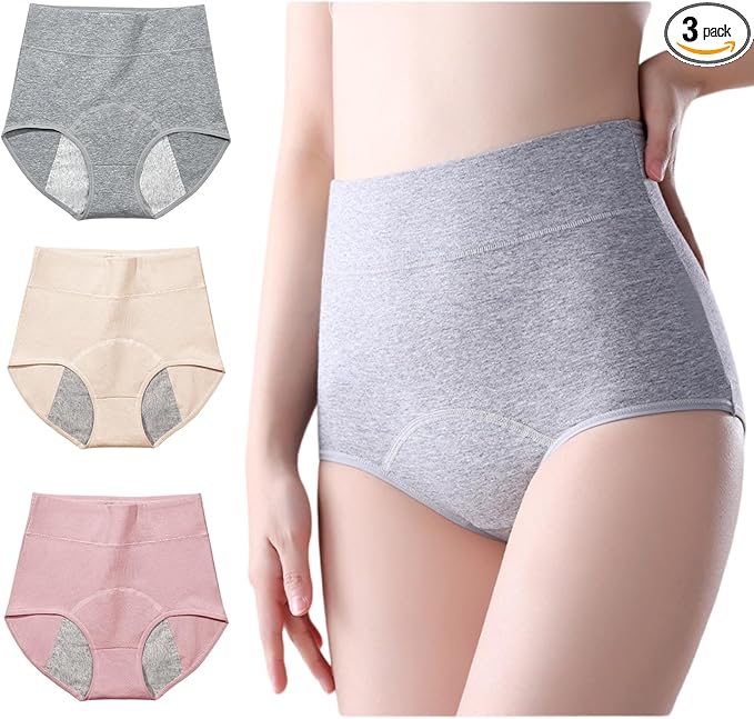 3 Pack Women's Incontinence Underwear Washable, Double Elastic High Waist Adult Incontinence Protective Briefs, Reusable for Light Bladder Leakage(XL-Waist: 26.0''~40.2'')