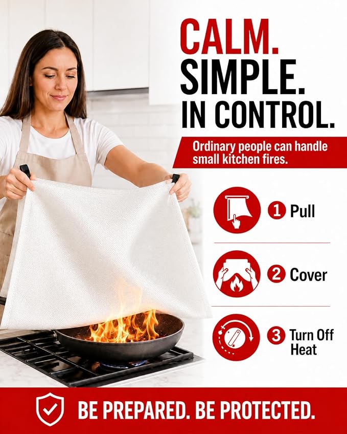 Ougist 4 Pack Emergency Fire Blanket for Home and Kitchen, 40"x40" Fire Blankets for Safety, Fiberglass Flame Suppression for Grill, RV & Camping, Peace of Mind for Your Family
