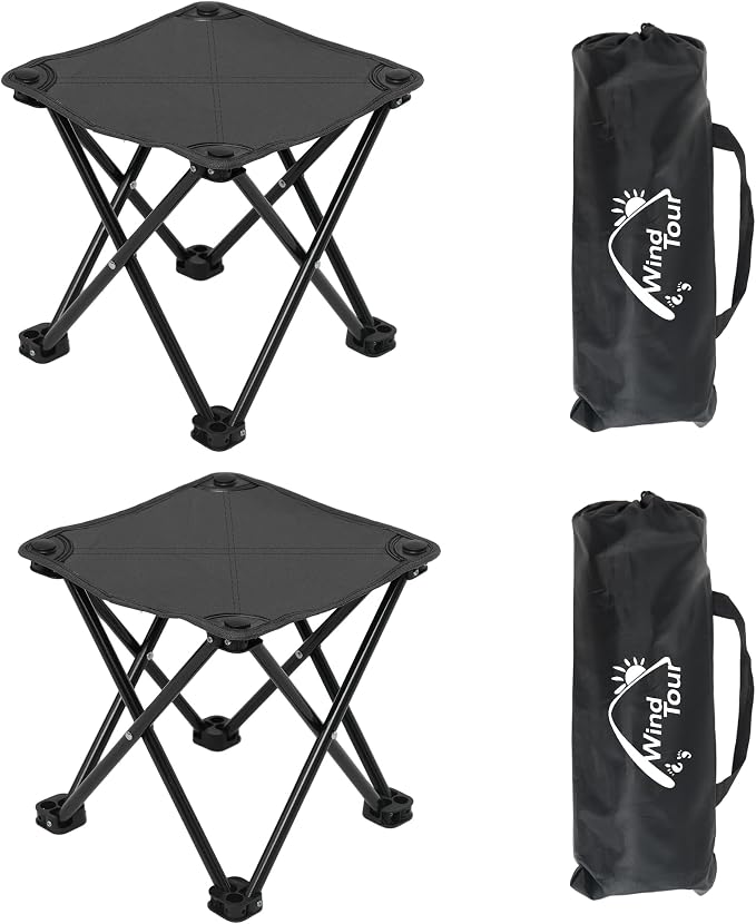Wind Tour Portable Folding Camping Stool Outdoor Camping Lightweight Samll Chair for Fishing Hiking Gardening and Beach with Carry Bag (Medium Black -2)