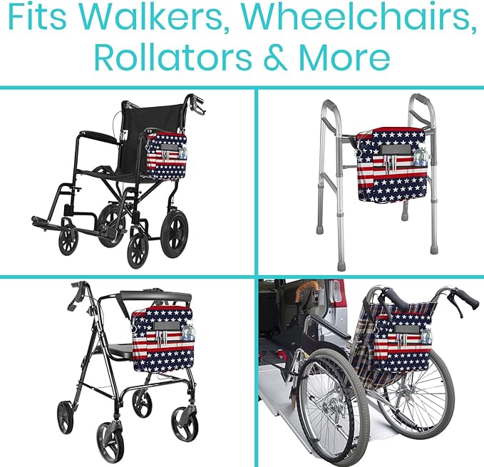 Vive Wheelchair Bag - Machine Washable, Double-Stitched, Water-Resistant Accessory Backpack for Rollators, Wheel Chairs, Walkers - Pouch with XL Pockets & Straps for Quick Installation