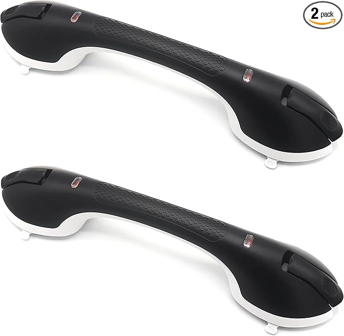 2Pack Suction Grab Bar for Shower Bathtub: Upgraded Heavy Duty Non-Slip Grip Handle with Strong Suction Cup for Bathroom Wall, Max Load 269LBS Safety Bar for Elderly Senior (2, Black)