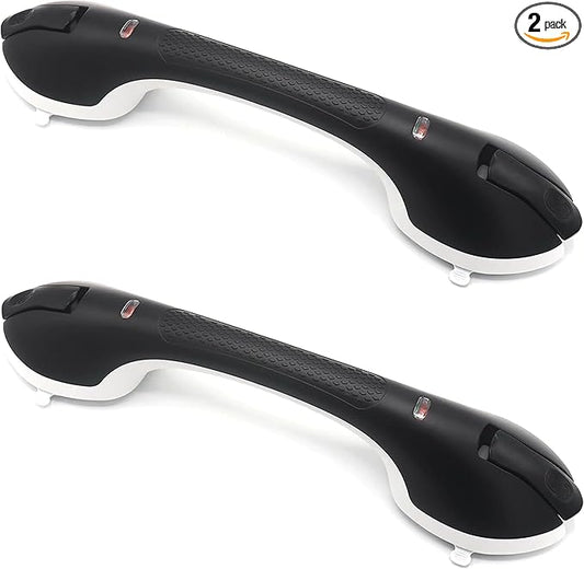 2Pack Suction Grab Bar for Shower Bathtub: Upgraded Heavy Duty Non-Slip Grip Handle with Strong Suction Cup for Bathroom Wall, Max Load 269LBS Safety Bar for Elderly Senior (2, Black)
