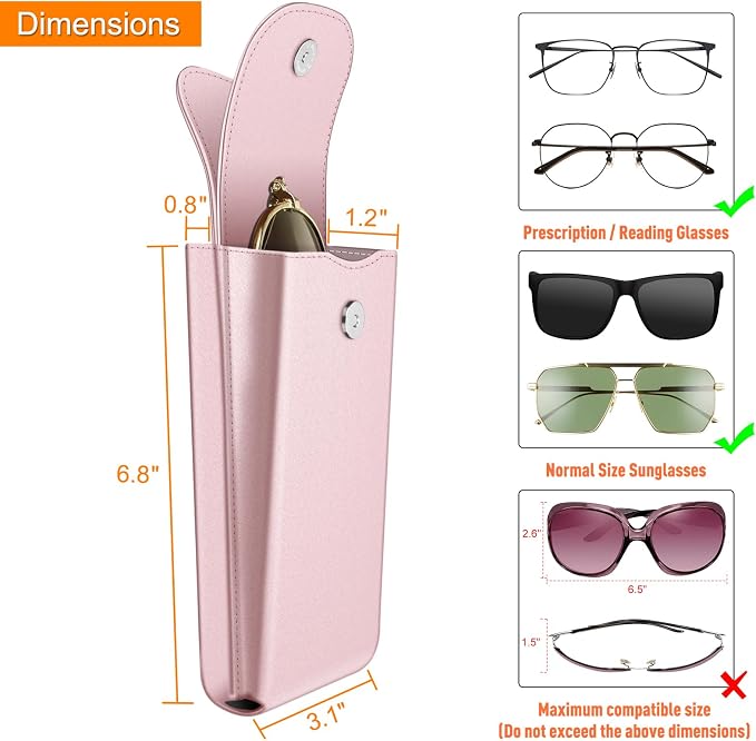 FINTIE Double Glasses Case with Carabiner Hook, Portable Vegan Leather Eyeglass Case Anti-scratch Sunglasses Pouch