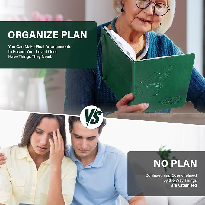 Molekaus End of Life Planner with Tabs, 7"x10" | Guided Estate Planning Organizer, Large Print, 120GSM Thick Paper, Inner Document Pockets for Final & Legal Affairs, Green