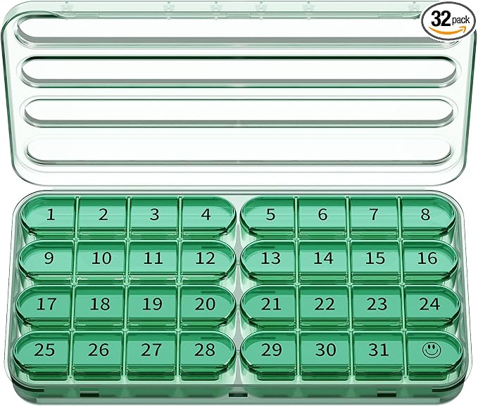 Zoksi Monthly Pill Organizer 1 Time a Day, 30 Day Pill Box Organizer Once a Day, One Month Large Pill Case for Travel, 31 Day Daily Medcine Container for Vitamins, Supplement & Medication (Olive)