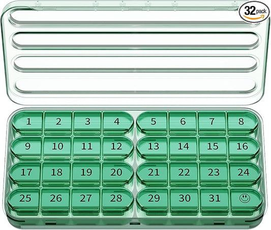 Zoksi Monthly Pill Organizer 1 Time a Day, 30 Day Pill Box Organizer Once a Day, One Month Large Pill Case for Travel, 31 Day Daily Medcine Container for Vitamins, Supplement & Medication (Olive)