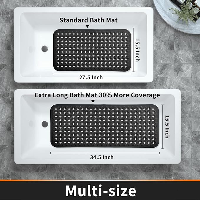 Yimobra Bathtub Mat Non Slip, Super Strong Suction Cups, 27.5"x15.5" Long Shower Mat with Drain Holes, Machine Washable Fast Draining Bath Mats, Bathroom Essentials,Black
