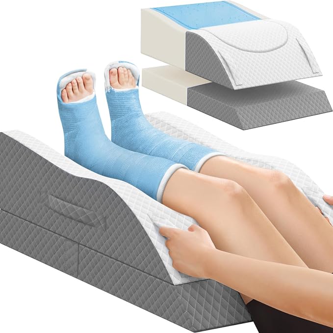 TranquilRelax Leg Pillow, Leg Elevation Pillow with Pad and Memory Foam, Height Adjustable Bolster Pillow for Legs, Leg Pillow Elevation Blood Circulation, for Post-Surgery, Grey
