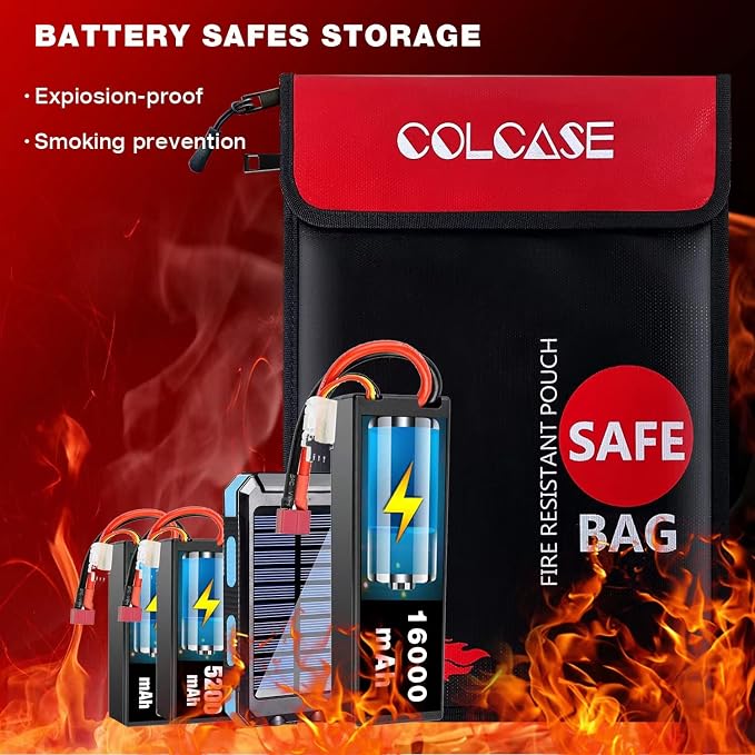 COLCASE Fireproof Document Bag 2 Pockets Fireproof and Waterproof Bag | 2000 ℉ 15 x 11 Inches Silicone Fiberglass Coated Fireproof Bag Black