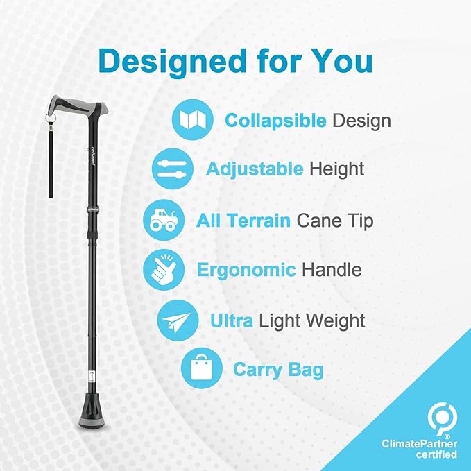 REHAND Walking Cane for Men & Women - Foldable, Adjustable, Lightweight, Self Standing Pivot Walking Cane, Soft Handle Grip, with Travel Bag, Walking Sticks for Seniors & Adults