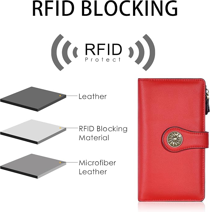 Travelambo Women's Wallet RFID Blocking Trifold Clutch Large Capacity Credit Card Holder Travel Purse