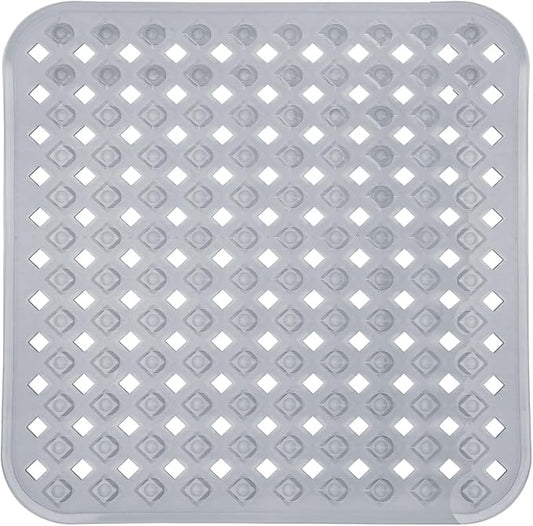Yimobra Square Shower Mat Non Slip, Super Strong Suction Cups, 21"x21" Bath Tub Mat with Drain Holes, Machine Washable Fast Draining Bath Mats, Bathroom Essentials,Clear Gray