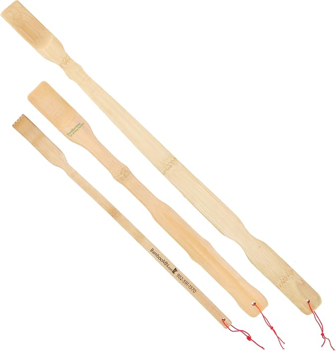 BambooMN 25" Bamboo Shoe Horn, 17" Shoe Horn & Travel Size Back Scratcher