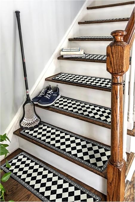 Boho Stair Treads Non Slip - Carpet Stair Treads for Wooden Steps Indoor, Stair Rugs for Kids, Elders and Dog, Stair Runners for Wooden Steps, 4 pcs