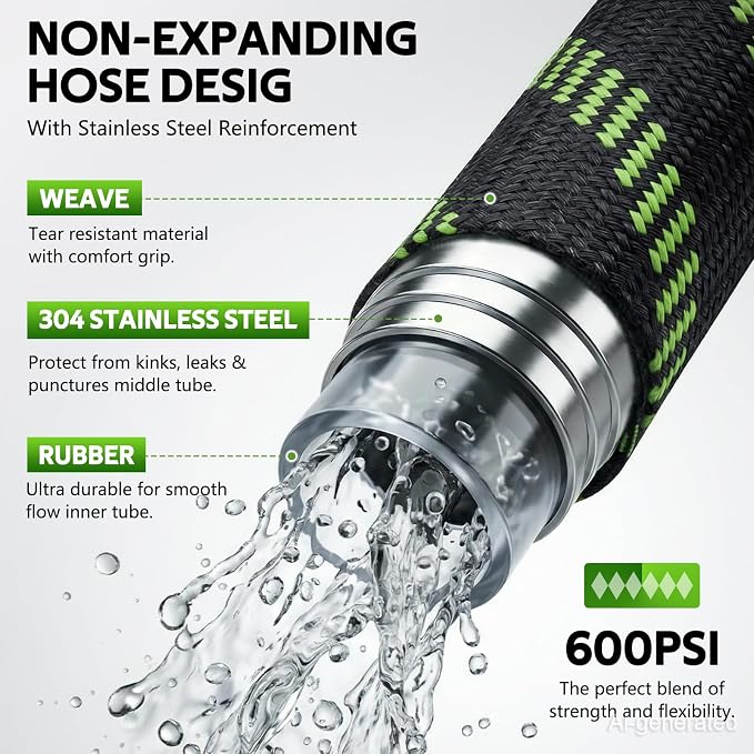 NON-EXPANDABLE Garden Hose 100 FT Water Hose with 10-Function Spray Nozzle | Yard hose Heavy Duty Steel Metal Flexible,Durable Fabric Skin,No Kinks & Leak-Proof with Upgraded Handle hose pipe outside