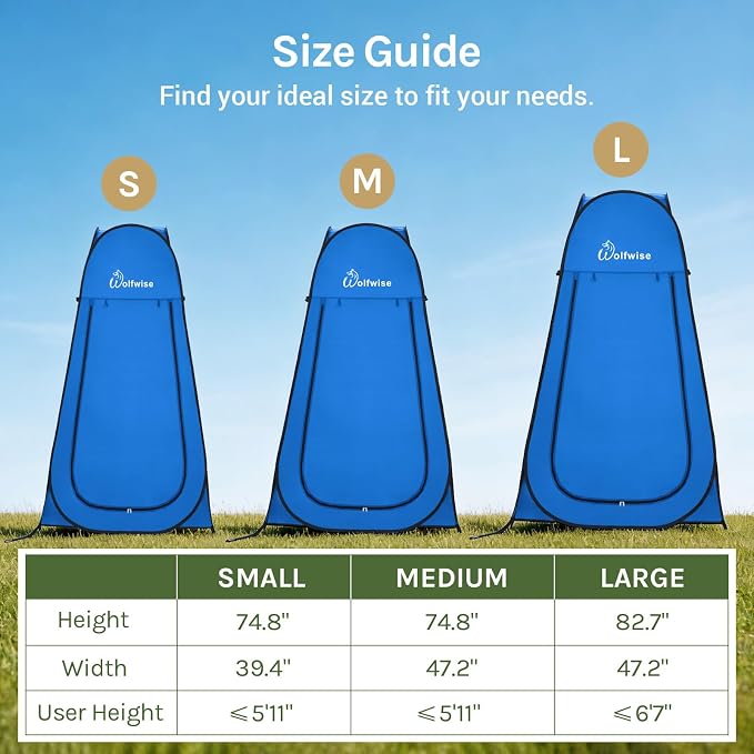 WolfWise Pop Up Shower Tent for Camping Essentials, Compact & Lightweight | Portable Instant Changing Tent with Window & Carry Bag, Privacy Dressing Room Bathroom for Outdoor, 6'3"/6'11" H
