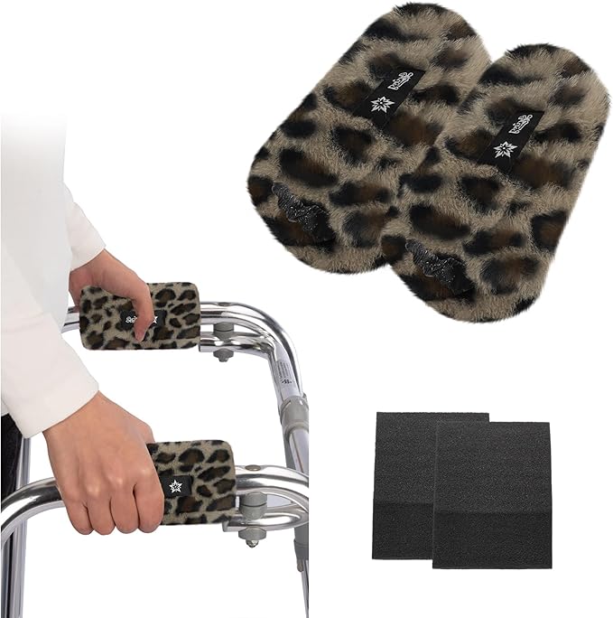 SPRING SEAON Walker Hand Pads Fluffy Walker Handle Cushions Non-Slip Universal Walker Grips Padded Hand Covers Soft Pads for Walkers for Seniors Walker Pads for Handles Folding Rolling Wheelchair, Rollator Handle, Elderly Grippers 2 Pack