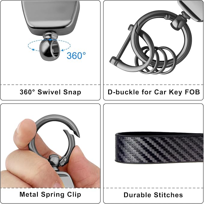 OHKYOOT Leather Car Keychain for Home Car Keys | Carabiner Clip Key Fob Keychain for Women Men,Car Key Holder with 3 Key Ring and Anti-Lost D Ring