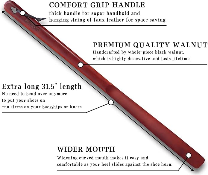 Luxdecor Long Handled Wooden Shoehorns-24in Wooden Long Handle Shoe Horn for Seinors Men Boot Jack Shoe Helper for Women