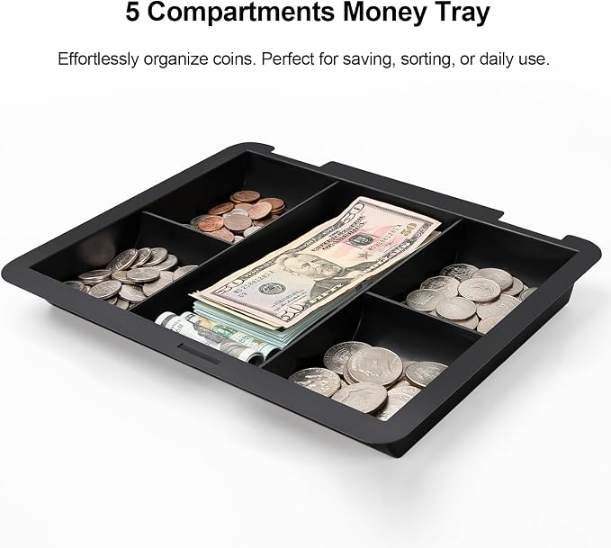 Jssmst Large Cash Box with Key Lock - Durable Metal Cash Box with Money Tray, 11.81 x 9.84 x 3.46 inches (X-Large, Pink)