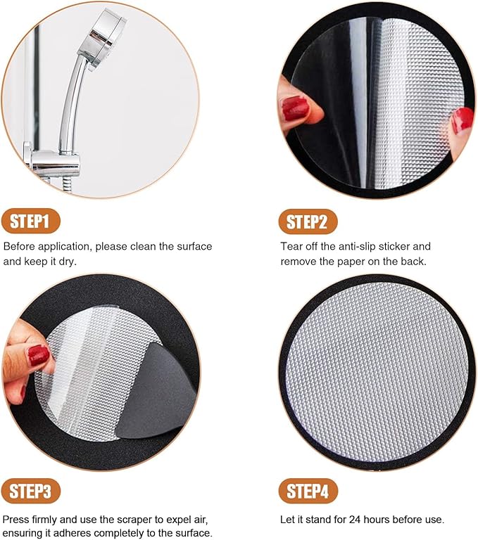 24 PCS Original Non-Slip Bathtub Stickers, Safety Bathroom Tubs Showers Treads Adhesive Decals Scraper