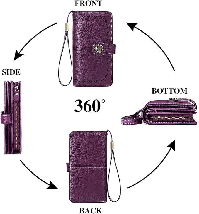 SENDEFN Wallets for Women Leather Credit Card Holder with RFID Blocking Large Capacity Wristlet | with RFID Blocking