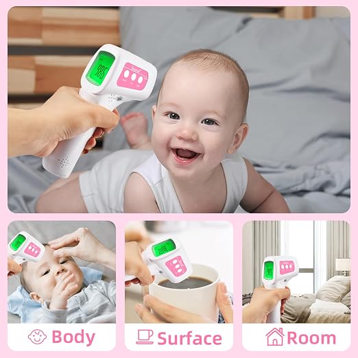 Non-Contact Forehead Thermometer for Baby, Kids & Adults | 3-in-1 thermometer, 1s accurate reading, body/object/room temp, fever alert & silent mode