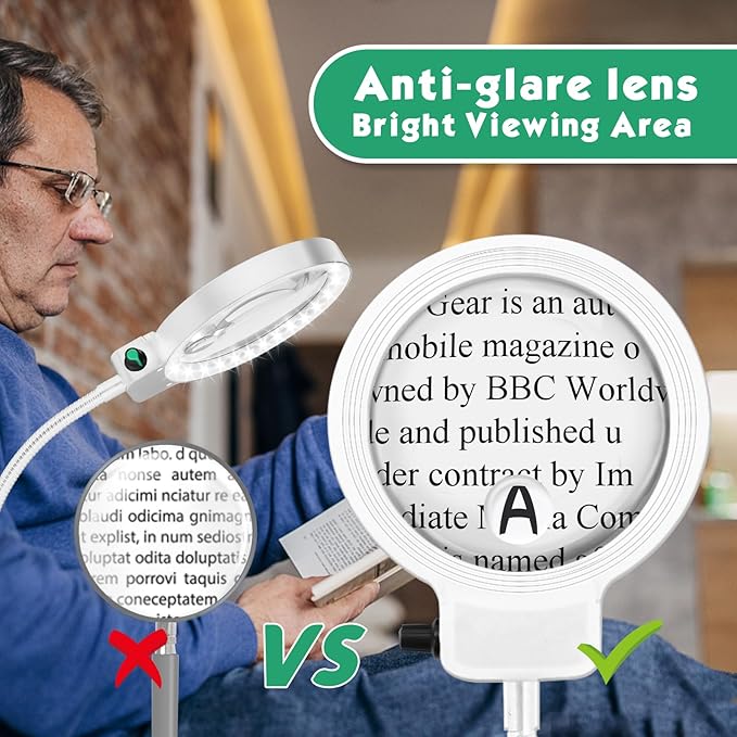 10X 30X Large Magnifying Glass with Light and Stand,36 LED Flexible Gooseneck Floor Magnifying Lamp,Adjustable Brightness Lighted Magnifiers for Reading,Sewing,Crafts,Painting,DIY,Close Work