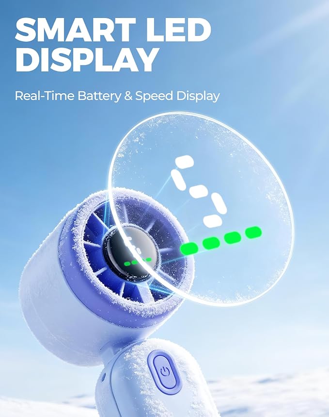 Diveblues Mini Portable Handheld Turbo Fan 27ft/s, 4000mAh Battery | 12H Max Cooling, 5 Speeds, LED Display, Quiet Motor, 3-in-1 Handheld/Neck/Desk Fan for Travel, Cruise & Disney Essentials