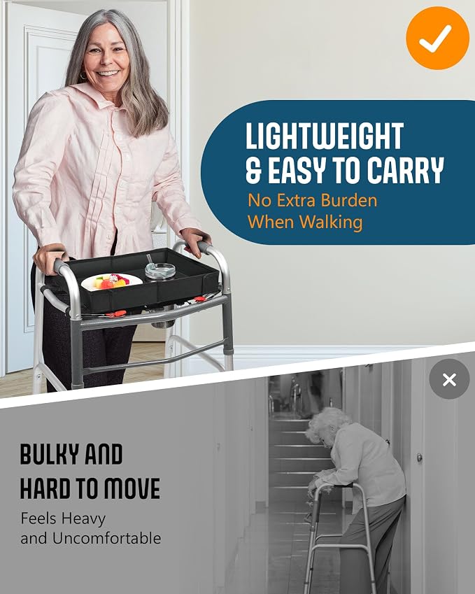 Walker Tray with Cup Holder, Lightweight Detachable Mobility and Walker Accessories Table for Senior, Rollator Tray for Rolling Folding Rollator, Easy Assembly