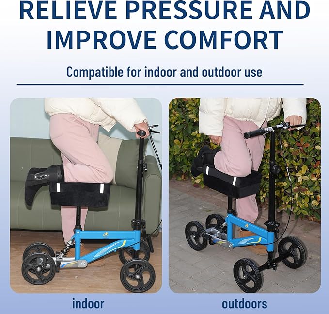 Knee Scooter Pad Cover with 2'' Removable Highly Resilient Comfort Memory Foam Cushion - Knee Walker Accessory for Roller - Universal Fit Most Models