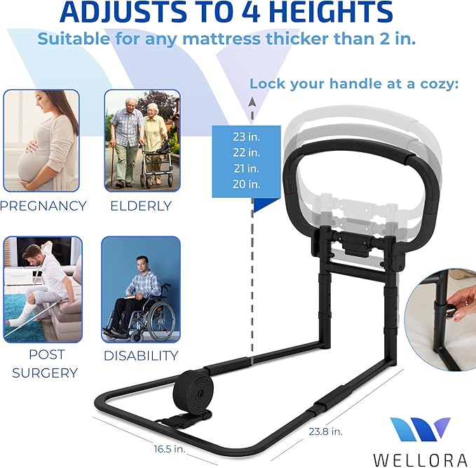 Sturdy Bed Rails for Elderly Adults Safety - Foldable & Adjustable Bed Rail - Supports up to 330lbs - Fit King, Queen, Full, Twin - Bed Guard Rail for Seniors WELLORA
