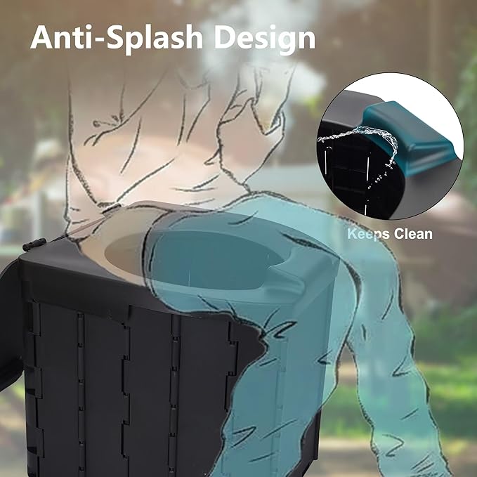 Portable Foldable Camping Toilet for Adults & Seniors - Compact Travel Potty with Splash Guard, Emergency Commode for RV, Outdoor, Hiking & Car Camping - Lightweight & Durable Camping Essentials