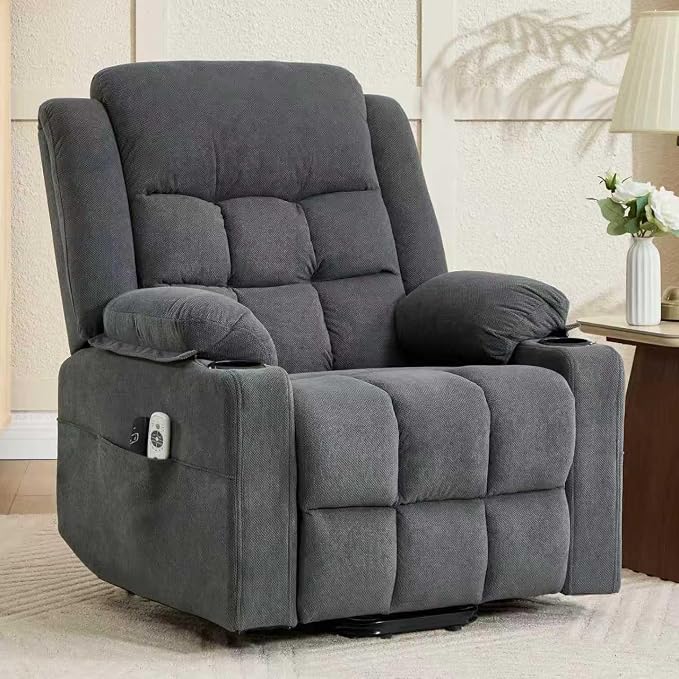 Ketaiyou Electric Power Lift Recliner Chair Sofa with Massage and Heat for Elderly, USB and Type-C Ports, Cup Holders, Infinite Position (Dark Grey, Regular)