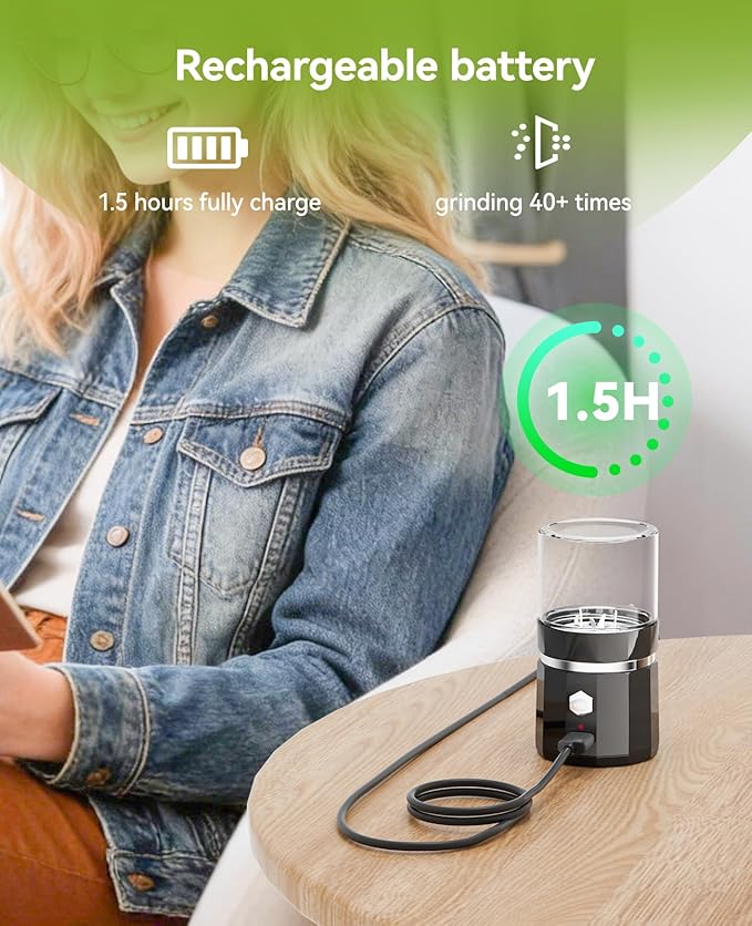 Cordless Electric Pill Crusher - Wodvalt Pill Crusher Fine Powder with Stainless Steel Blade, Grind and Pulverize for Pills & Vitamins Extremely Fine for Elderly and Pets (Black)