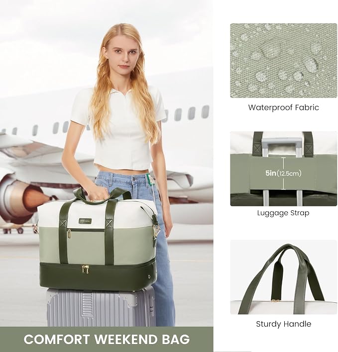 LOVEVOOK Weekender Bag for Women, Large Duffle Bag for Travel with 2 Packing Cubes, Carry on Overnight Bag with Shoe Compartment, Mom Hospital Bags for Labor and Delivery