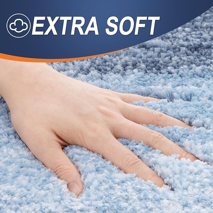 OLANLY Bathroom Rug Set 2 Piece, Soft Absorbent Microfiber Bath Mats and U-Shaped Contour Toilet Rug, Non-Slip, Machine Wash Dry, Plush Shaggy Bath Mats for Bathroom (30"x20"+U24 x20, Blue)