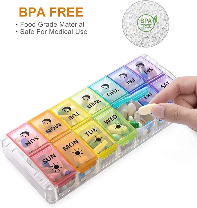 Weekly Pill Organizer 7 Day 2 Times a Day Extra Large, Quick Fill 2022 Fullicon AM PM XL Daily Pill Cases Pill Box with Detachable Base - Pink (Patent Registered)