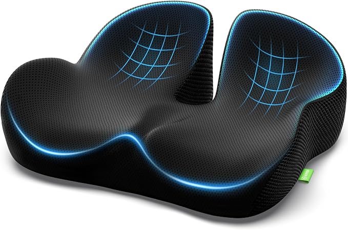 AUVON Gel Seat Cushions for Office Chairs, Ergonomic Memory Foam Chair Cushions for Long-Sitting Support & Sciatica, Back, Tailbone Pain Relief, Breathable Car Seat Cushion with Anti-Slip Base