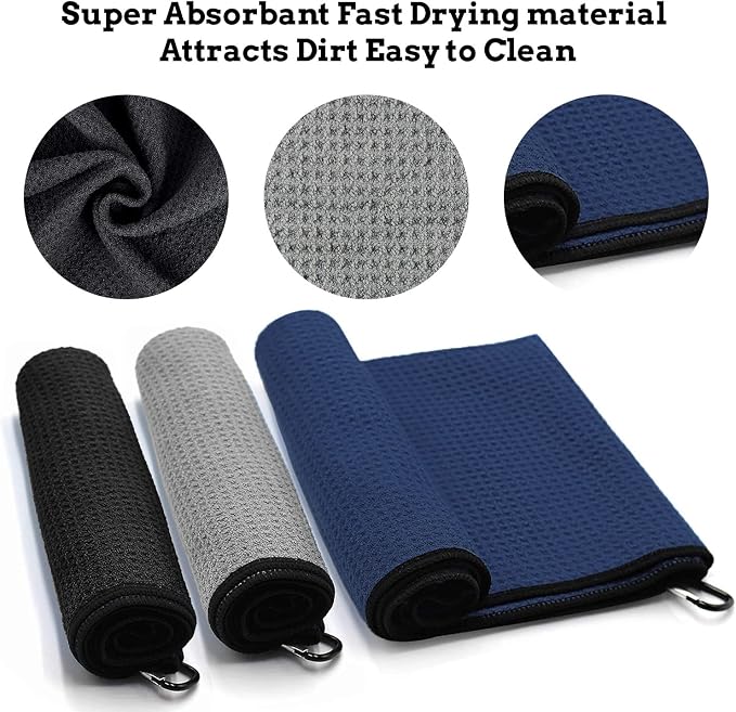 Golf Towel Microfiber Waffle Pattern Golf Towel | Brush Tool Kit with Club Groove Cleaner | Golf Divot Tool | Golf Accessories for Men