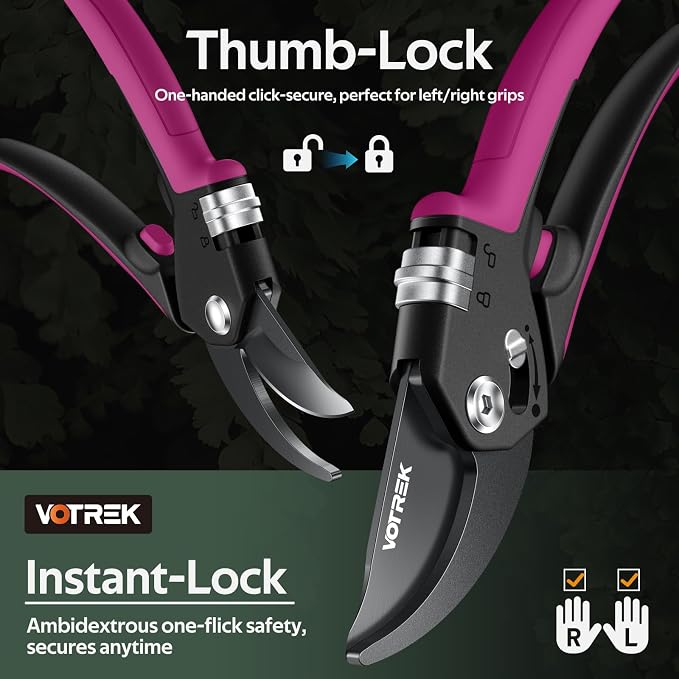 Pruning Shears for Gardening, [Patented Stepless Handle Opening] - Garden Scissors with Ultra-Sharp SK5 Steel for Weak Hand, Universal Fit for All Hand Sizes, Effortlessly Cuts 1-Inch Branches
