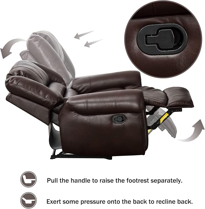 Leather Recliner Chair Set of 2, Classic and Traditional Manual Recliner Chair with Comfortable Arms and Back,Manual Single Recliner Sofa for Living Room, Brown
