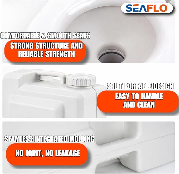 SEAFLO Premium Camping Portable Toilet - 5.8 Gallon Waste 3.43 Gall Fresh Tank (100 Flushes), 440 lbs Max Weight, Level Indicator, Sealed Waste Tank for RV, Boat, Elderly, Off-Grid, 4-Year Warranty